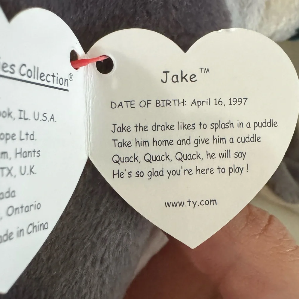 NWT Ty Beanie Baby Jake the Drake Plush Brown Gray White Vintage 1998